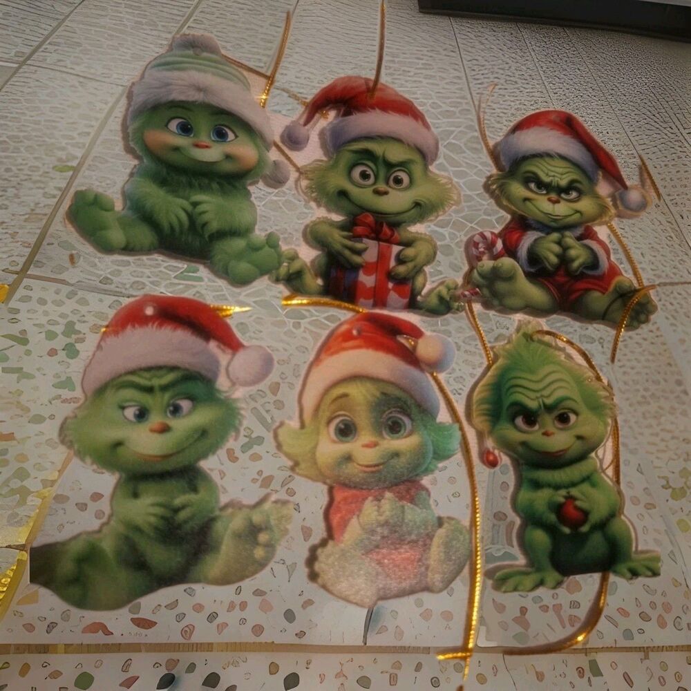 Baby Grinch Christmas Ornaments Set of 6 Whoville Style Holiday Tree Decor